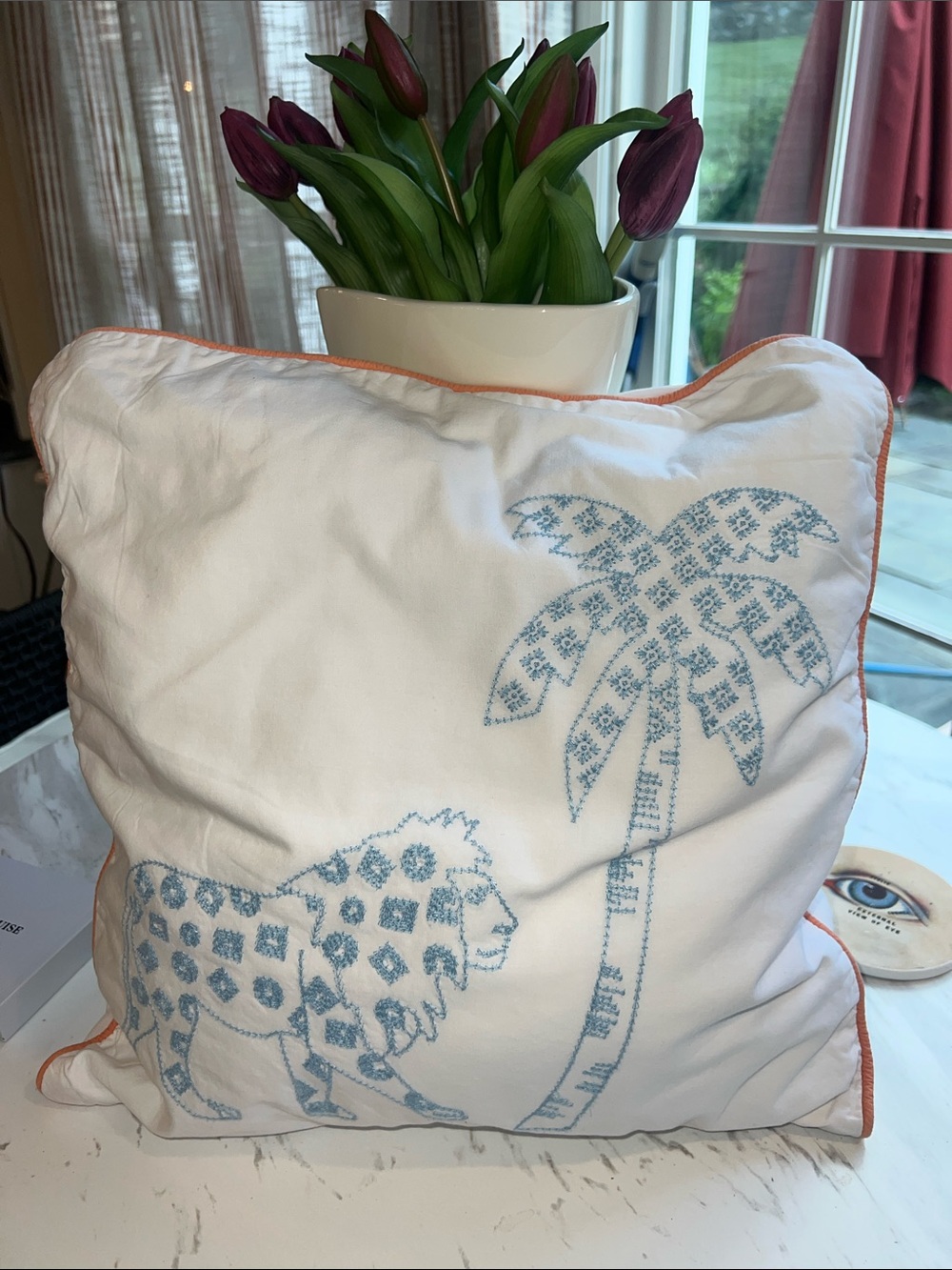 Pottery Barn Kids Pillow 🦁🏝️Embroidered